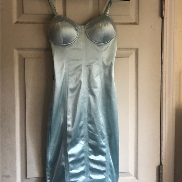 baby blue satin bodycon dress